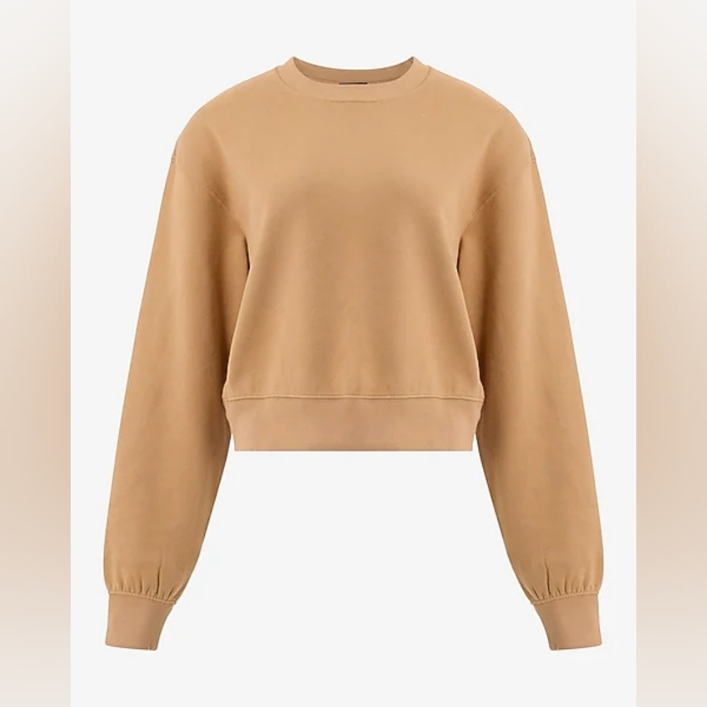 Express Crew Neck Banded Bottom Cropped Sweatshirt - Camel - Size M - Picture 4 of 6